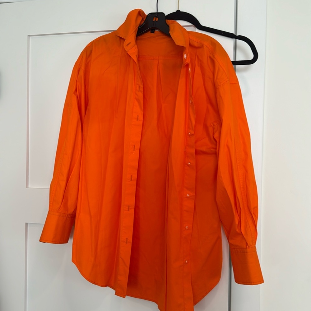 Zara Orange Oversized Poplin Shirt size XS